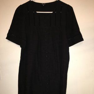 Madewell Midi Black Lattice Shift Button Dress